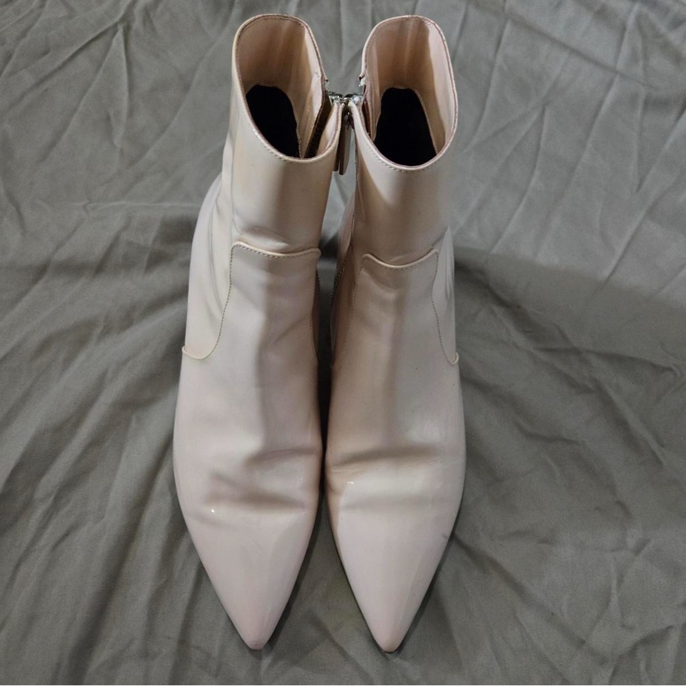 Calvin Klein Cream Heeled Boots with Sleek Pointed Toe 205W39NYC PINK PATENT